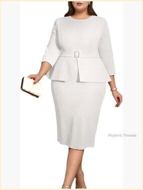 Elegant White Peplum Sheath Dress with Belt